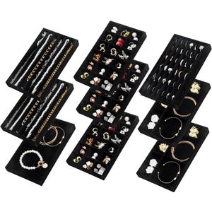 SPAKOWN Jewelry Drawer Organizer Inserts Set of 9, Jewelry Trays for Drawers Velvet Jewelry Organizer Tray Drawer Jewelry Organizers and Storage for Earring Ring Necklace Watch Bracelet (Black)