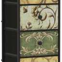 Tohomeor Small Dresser for Bedroom with Retro Flower Narrow Drawers Slim Chest of Drawers Skinny Nightstand Sofa End Table for Living Room Entryway Closet Storage (Multi, 5 Drawers)