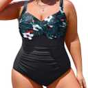 Yonique Women Plus Size One Piece Swimsuits Tummy Control Bathing Suits Twist Front Ruched Swimwear (Floral & Black) 18W