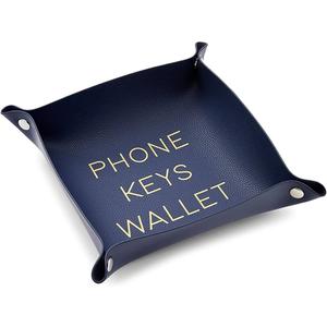 8 x Juvale Key Tray - 6.9 x 6.9 x 2.2 in, Navy Blue PU Leather - Soft Suede Lining & Polished Finish - Catchall Tray for Men & Nightstand & Desk Organizer