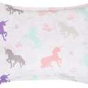 Amazon Basics 7-Piece Soft Microfiber Kid's Bed-in-a-Bag Bedding Set with Comforter and Sheet, Full/Queen, Purple Unicorns
