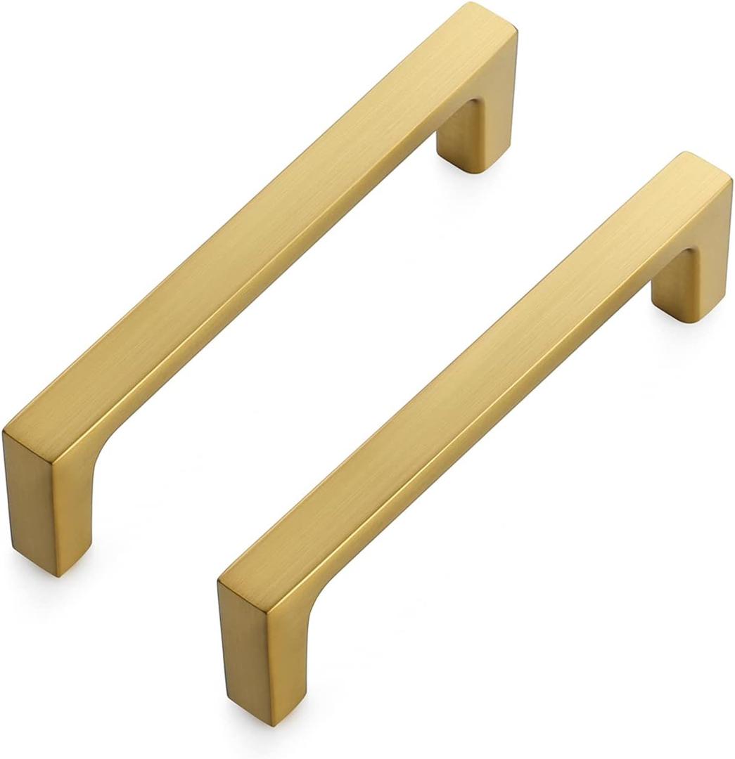 Ravinte 10 Pack Solid 3-3/4 Inch Square Cabinet Handles - Brushed Brass Pulls for Kitchen Drawers and Cabinets - Hardware