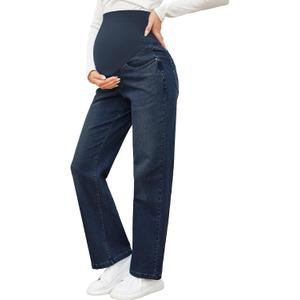 fitglam Women's Maternity Jeans Straight Leg Relaxed Fit Over Belly Pregnancy Denim Work Pants Maternity Clothes with Pockets (Large, 05 Vintage)