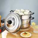 Steamer Pot 11inch Steam Pots for Cooking Steamer Pot with Lid 3-tier Multipurpose Stainless Steel Steaming Pot Cookware with Handle for Vegetable, Dumpling, Stock, Sauce, Food (11Inch/28cm)