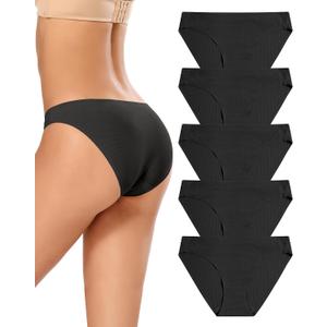 voenxe Women Bikini Underwear,Seamless Breathable Ladies Panties,No Show Comfortable Briefs Undies,Invisible Hipster,5-Pack, M