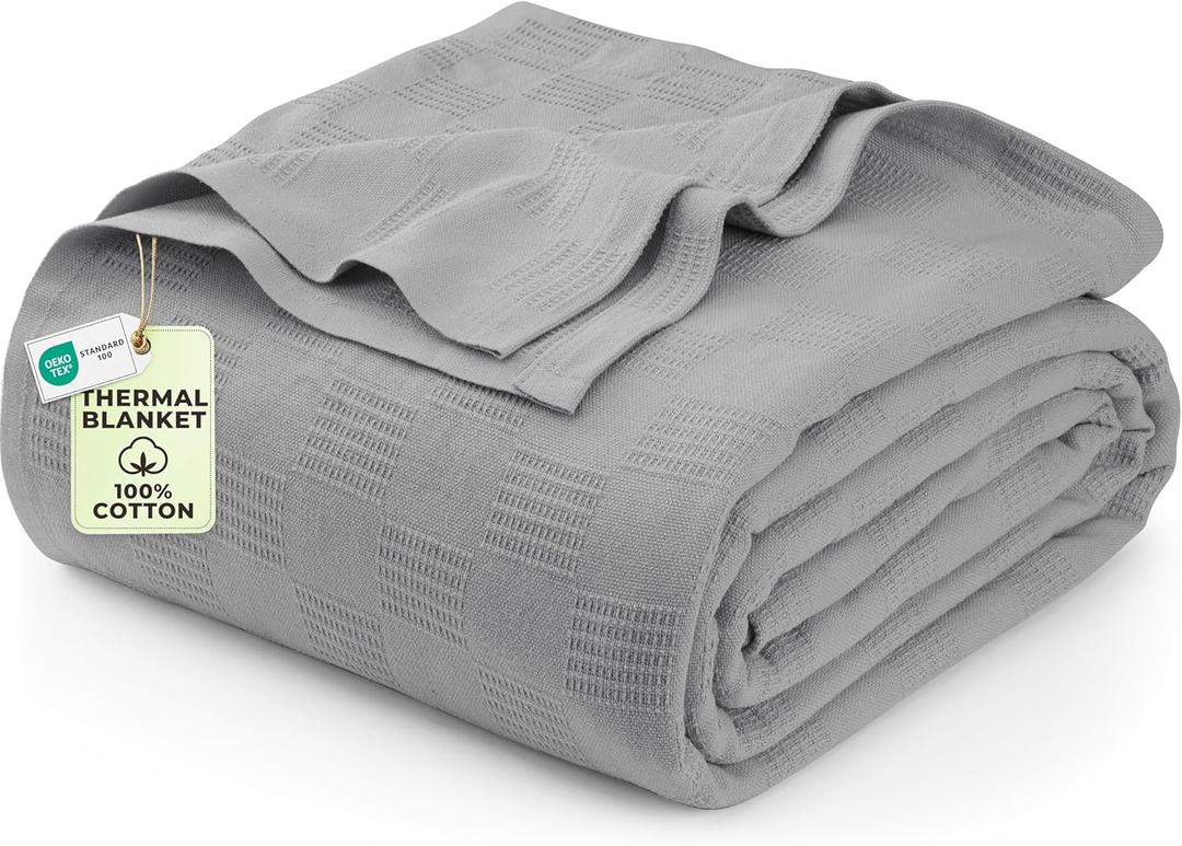 Utopia Bedding 100% Cotton Thermal Blanket Cool Grey Twin Size Soft, Lightweight, Breathable, Cozy Spring and Summer Blanket for Couch and Sofa, Home Room Decor Gifts for Women and Men (90x72 Inches)