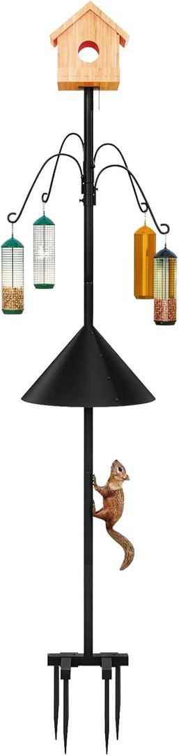 Bird Feeder Pole 101.97 Inch House for Outdoors Heavy Duty Metal Mounting Pole Black with Squirrel Proof Baffle 4 Shepherd Hooks(Bird House NOT Included)