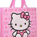 Fast Forward Hello Kitty Large Shopping Tote Bag, Pink with Bow Pattern, Reusable