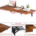 IAE 48" x 22" Floating Foldable Desk,Wall-Mounted Folding Computer Table with Engineered Wood,Study Table with Shelf Brackets,Fold Down Shelf,Fold Computer Desk for Small Spaces,Holds 500 lb,Rustic