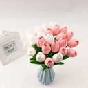 28 Pcs Artificial Tulips, 13.5 Inches PU Faux Tulip Flowers for Spring Easter Celebration Mothers Day Brunch Table DecorWhite+Pink