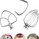 3 x KitchenAid 4.5-5 QT Stand Mixer Accessories - Stainless Steel Kitchenaid Mixer Accessories Included Whisk K45WW, Kneader Hook K45DH, Flat Mixer K45B