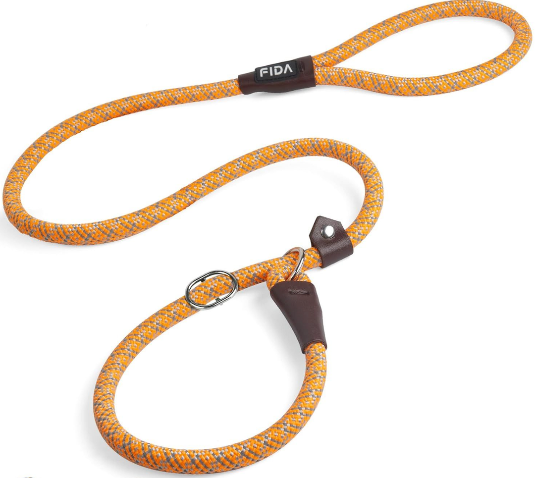 Fida Slip Leads for Dogs, 4 FT x 1/2" Dog Leash Heavy Duty Comfortable Strong Rope Leash for Large, Medium Dogs, No Pull Pet Training Leash with Highly Reflective,Orange