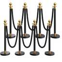 8 Pack Black&Gold Stanchions and Velvet Ropes Set, Stainless Steel Crowd Control Barriers, 6Pcs Black Ropes and Poles for Party Supplies,Photobooth Accessories, Prom,Birthday,Business,Wedding, Museums