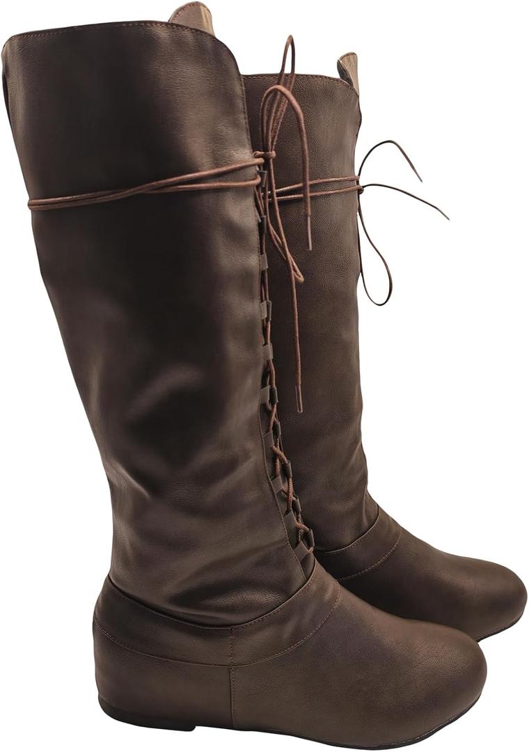 Men's Renaissance Boots Medieval Cosplay Boots Halloween Vintage Stage Pirate Viking Tied Shoes (7.5, Coffee)