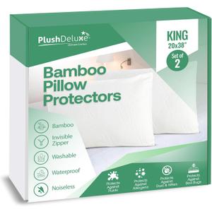 Premium King 20''x38'' Waterproof Pillow Protector Covers - Viscose Made from Bamboo  Allergy, Dust, and Mite Proof Zippered Pillowcase, Set of 2