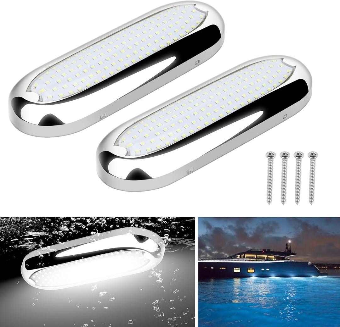 Underwater Marine LED Boat Lights, 8.2 in 3000LM 12V 8W IP68 Waterproof Stainless Steel Boat Transom Lights Flood Lights Boat Deck Courtesy Light LED Stern Lights (White Light, 2 PCS)