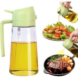 2 in 1 Oil Dispenser and Oil Sprayer, 470ml Dispenser Bottle Spray and Pour, Glass Olive Oil Sprayer for Cooking, Food-Grade Oil Spray Bottle Mister Spritzer for BBQ, Air Fryer, Kitchen (Green)