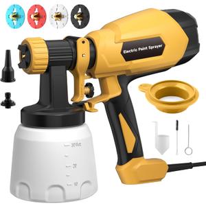 Paint Sprayer, Electric Spray Paint Gun, 3 Modes & 4 Brass Nozzles, with Cleaning & Blowing Joints, Variable Flow Control, for Doors, Fences, Walls, Cabinets, Garden Chairs, Furniture, etc.