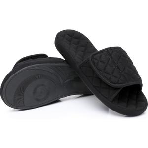 Git-up Womens Open Toe Adjustable Memory Foam Slip On Indoor House Slippers,Orthotic Slippers with Arch Support for Plantar Fasciitis All-Day Comfort, Gift (11-12, Black)