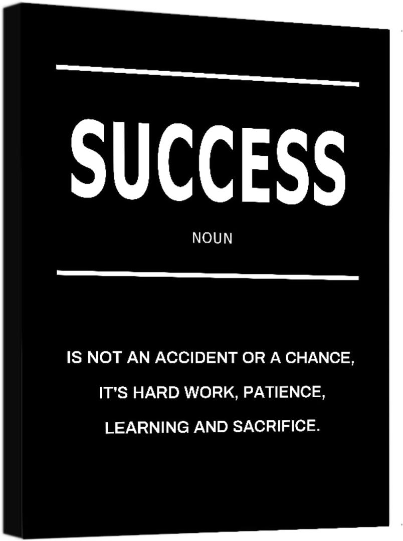 LMGOV Motivational Wall Decor, SUCCESS Office Wall Art for Men, Inspirational Canvas Painting for Bedroom, Black and White Poster for Bathroom, Home Office, Dorm, Gym (12'' x 16'', SUCESS)