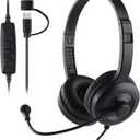 doudou USB Computer Headset with Noise Cancelling Mic for PC, Cell Phone, Office, Online Class, Zoom & Skype Calls, USB/Type-c, Lightweight Comfortable Headset with Volume Control, Black