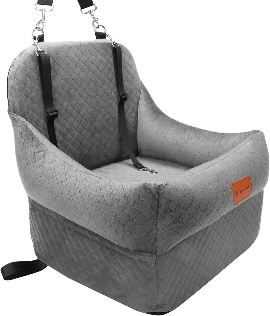 Dog Booster Car Seat with 7 Inches of Interior Height,Elevated Pet Car Seats for Small/Medium Sized Dogs,Puppy Portable Carseat,Washable Removable Cover Travel Safety Seat,Easy to Use(H-Grey)