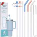 6pc Plastic Replacement Straws Reusable for Stanley Tumbler 30 oz 40 oz, 12 Inch Straight Replacement Straw with Silicone Tips, Straw Covers and Cleaning Brushes