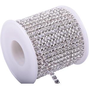 KAOYOO 10 Yards 3MM Crystal Rhinestone Diamond Chain Trim,Rhinestones Chain for Crafts,Sewing,DIY,Jewelry,Wedding,Decoration(Silver) (SS12/3.0mm, Silver with Clear Beads)