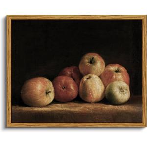VIYYIEA Vintage Framed Apple Wall Art, Kitchen Bedroom Dining Room Fruit Art Decor, Still life of apples Canvas Print Paintings, French Country Home Farmhouse Dark Decor, 8x10 Inch