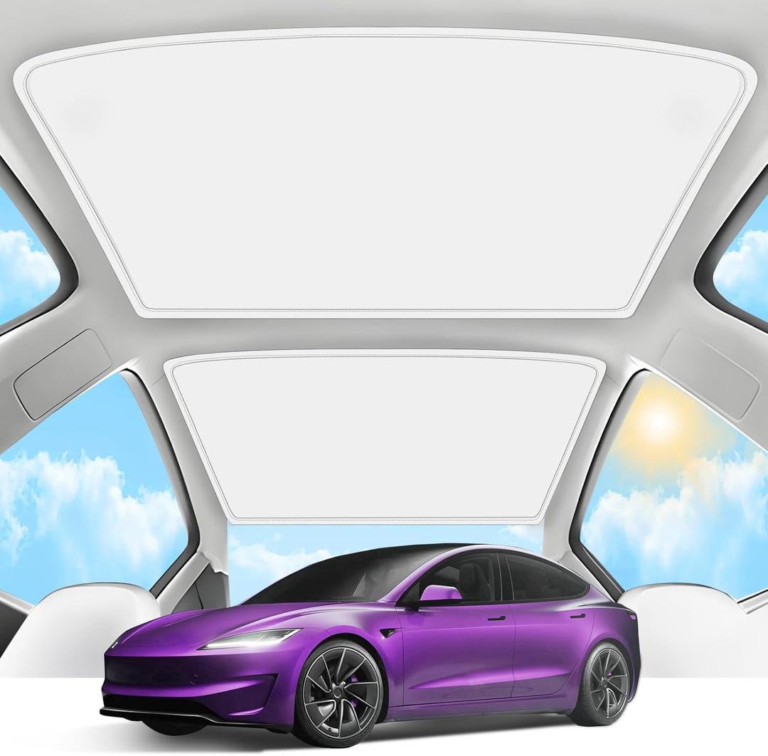 2025 Upgrade Sunshade Roof for Tesla Model 3 Highland 2024 2025 [No-Gap/Sag-Free] Heat Insulation Glass Roof Sunshade Sunroof for Tesla Model 3 Accessories 2025 2024 White Beige