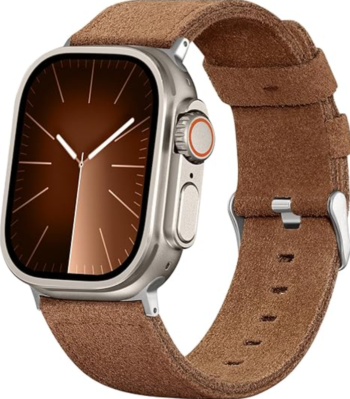 Bandsie Leather Band Compatible with Apple Watch Ultra 3/Ultra 2/Ultra Band 49mm 46mm 45mm 44mm 42mm for Men, Vintage Genuine Suede Leather Wristband Strap for iWatch Series 11 10 9 8 7 6 5 4 SE 3 2 1 (Chesnut Brown)