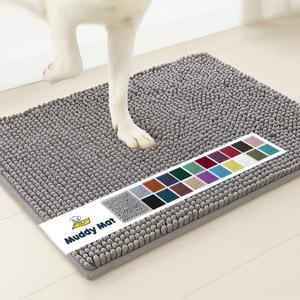 Muddy Mat Shown on TV Super Absorbent Microfiber Dog Door Mat for Muddy Paws, Non-Slip Washable Pet Rug, Quick Dry Chenille Entryway Carpet, Machine Washable Indoor Outdoor mat, Grey 30"x19"