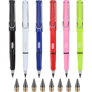 6 Sets Everlasting Pencil, Infinity Pencils, NO-Sharpening Pen for Writing Drawing Students Sustainable Pencil for Home Office School (6 Pencils + 6 Erasers + 8 Replaceable Nibs) (Classic)