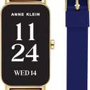 Anne Klein Connect It Illume Smartwatch Set, Brown/Navy Blue/Gold, Band Length: 9". Case width: 25mm. Band width: 16mm