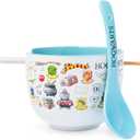 Silver Buffalo Harry Potter Hogwarts Iconic Icons Ceramic Ramen Noodle Rice Bowl with Chopsticks and Spoon, Microwave Safe, 20 Ounces