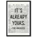 Framed Black And White Retro Newspaper Wall Art ItS Already Yours Universe Quote Poster Trendy Positive Inspirational Wall Decor for Bedroom Office Apartment Dorm Affirmation Canvas Print 8x12inch