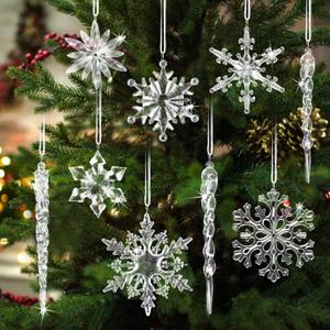 Crystal Christmas Tree Ornaments Decorations Set- 24Pcs Xmas Clear Acrylic Snowflake Icicle Crystal Hanging Ornaments for Christmas Tree Winter Wonderland Frozen Birthday Wedding Home Party Decor