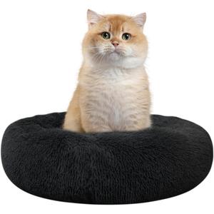 Cat Beds for Indoor Cats, 15.7 Inch Small Cats Beds, Washable-Round Pet Bed for Puppy and Kitten with Slip-Resistant Bottom (Black)