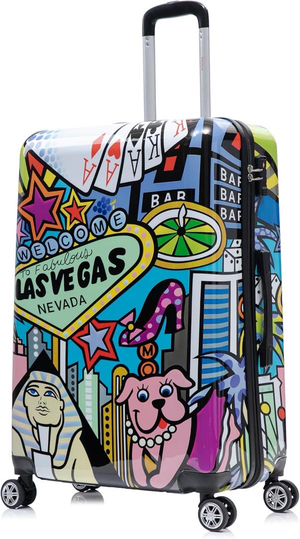 InUSA Las Vegas Print Luggage with Spinner Wheels | Durable Lightweight Hardside Suitcase | Travel Bag with Handle and Trolley | 28-Inch Large Checked luggage (Cities)