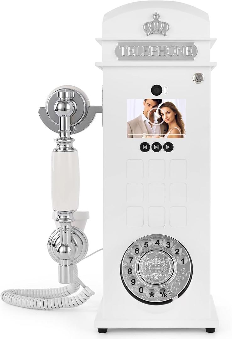 UKBW Video Audio Guest Book Wedding Phone, Record Customized Video Audio Messages, Preserve Your Special Occasions, Ideal for a Variety of Memorable Party Occasions(Crown White)