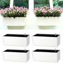 LaLaGreen Outdoor Wall Planters (14 Inch, 4 Pack) White Self-Watering Wall Mounted Flower Boxes, Rectangular Window Box Hanging Planters Plastic Containers Pot Indoor Herbs Modern Home Garden Decor