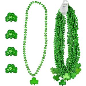 12 Pcs St Patricks Day Beads Necklace Bulk Green Shamrock Beads for Irish Party Favors & Supplies, Costume Accessories by 4E's Novelty