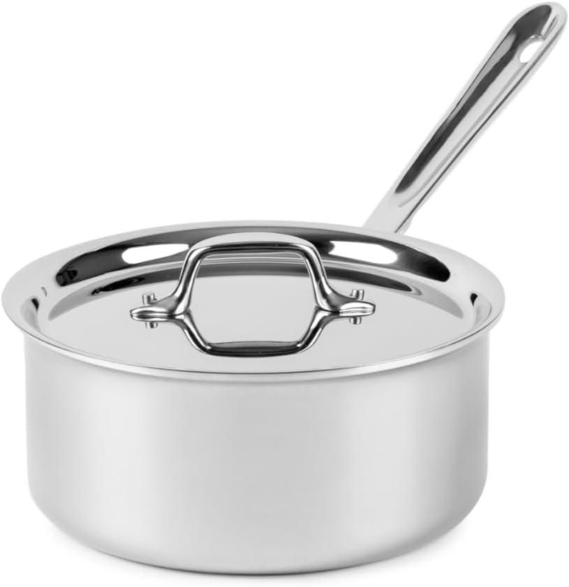 All-Clad D3 3-Ply Stainless Steel Sauce Pan with Lid 3 Quart, Induction, Oven Broiler Safe 600F, Multipurpose, Compatible w/ All Cooktops, For Restaurant or Home Kitchen, Pots & Pans, Cookware, Silver