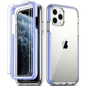 COOLQO Compatible for iPhone 11 Pro Case 5.8 Inch, with [2 x Tempered Glass Screen Protector] Clear 360 Full Body Coverage Silicone Protective Shockproof for iPhone 11 Pro Cases Phone Cover - Purple