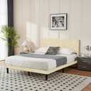 Full Size Platform Bed Frame with Velvet Headboard, Wing Edge, Sturdy Wooden Slats, Noise-Free, No Box Spring Needed, Easy Assembly, Beige
