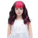 VERNA Black and Pink Kids Wig with Bangs,Kids Wig Girls Child Short Synthetic Wavy Hair for Cosplay Halloween Party Costume(12 Inches,Black and Pink)
