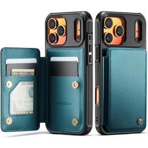 Vinich for iPhone 17 Pro Max Wallet Case with Card Holder, RFID Blocking Credit Slots Kickstand Shockproof Phone Cover Fit for iPhone 17 Pro Max 6.9" Bluish Green