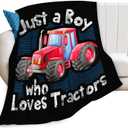 Just A Boy Who Love Tractors Blanket Red Tractor Decor Throw Blanket Gifts for Girls Boys Super Warm Soft Plush Lightweight Fleece Flannel Couch Bedding for Baby Kids Adults Women 50"X40"