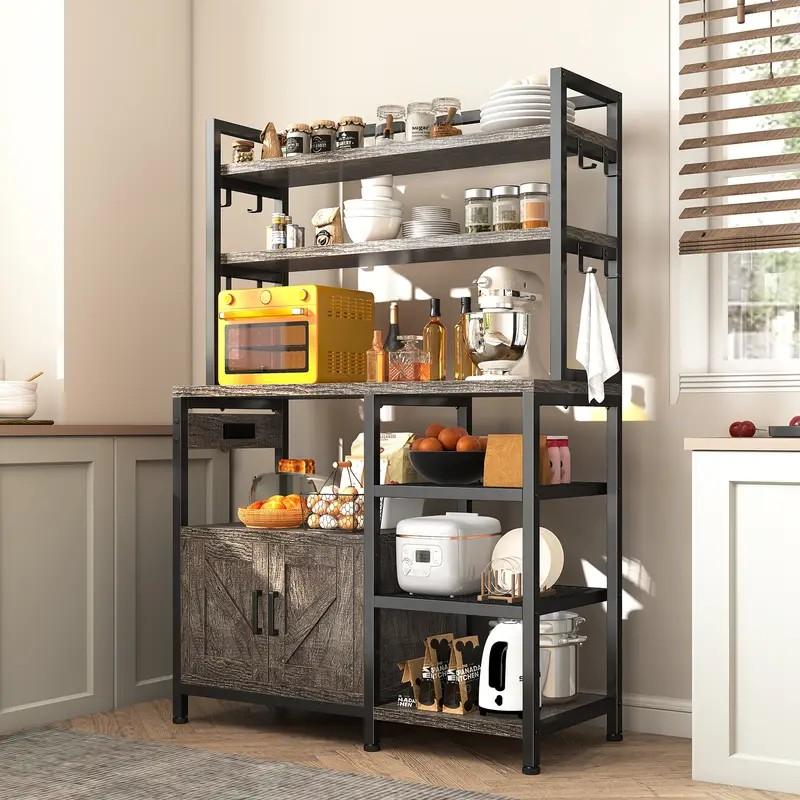 6-Tier Bakers Rack with Power Outlet, Microwave Stand with Shelves, Kitchen Coffee Bar Table, Storage Shelves with Cabinet