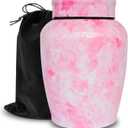 Pink Flower Marble Finish Decorative Urns for Human Ashes Adult Female up to 180 lbs, Stainless Steel Cremation Urn for Ashes for Women Mom Mother (Pink, Large, Memorial Love)